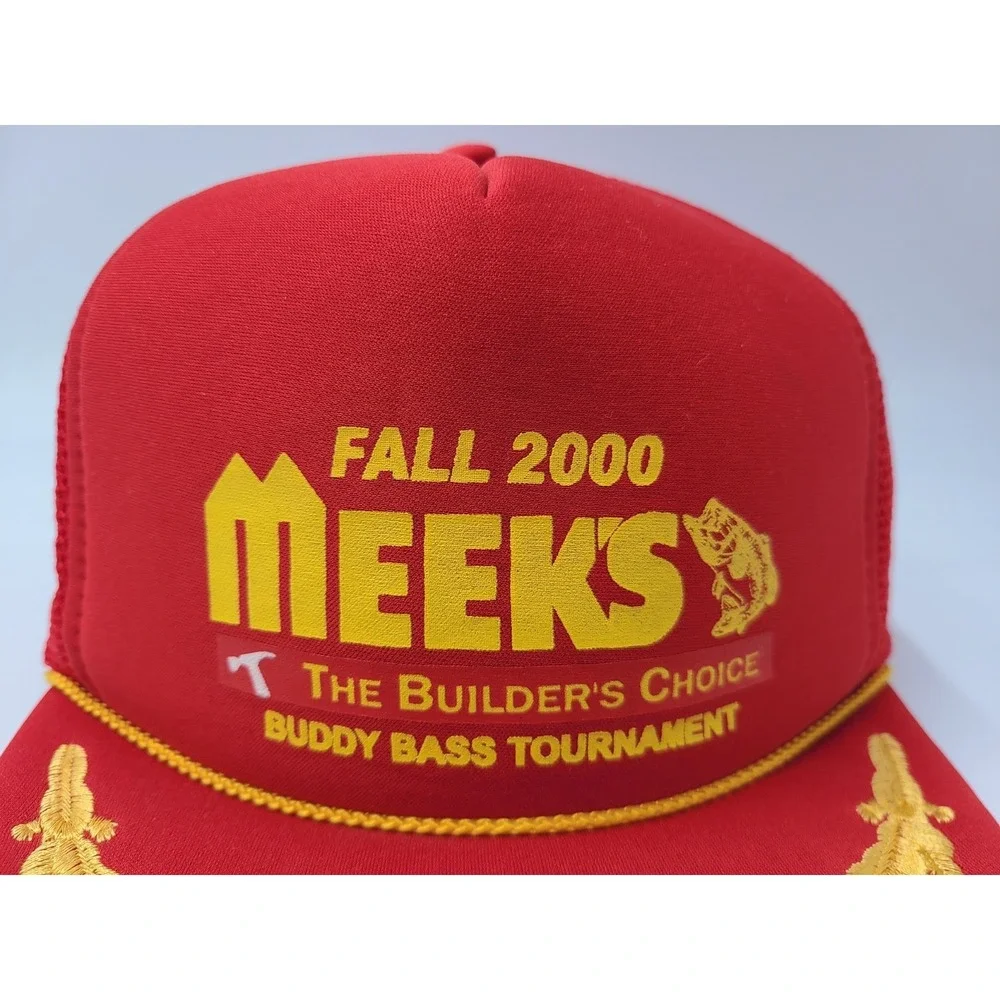 Vintage Meeks Buddy Bass Tournament Scrambled Eggs Mesh Trucker Snapback Hat Cap
